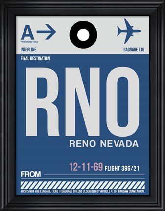 Framed RNO Reno Luggage Tag II Print