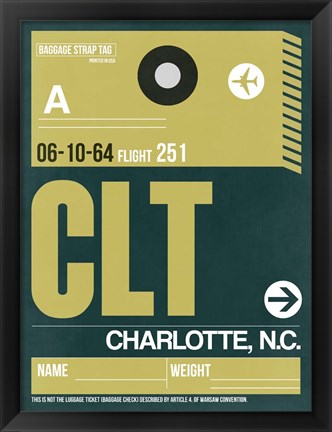 Framed CLT Charlotte Luggage Tag II Print