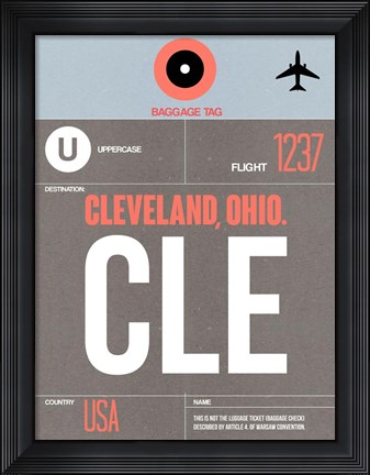 Framed CLE Cleveland Luggage Tag II Print