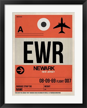 Framed EWR Newark Luggage Tag I Print