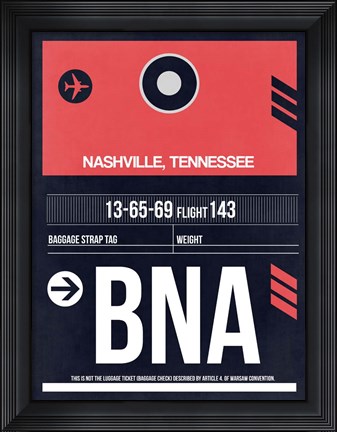 Framed BNA Nashville Luggage Tag I Print