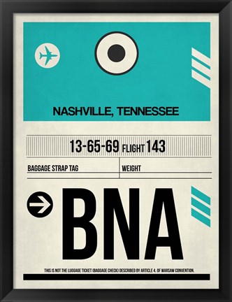 Framed BNA Nashville Luggage Tag II Print