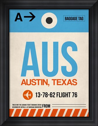 Framed AUS Austin Luggage Tag I Print
