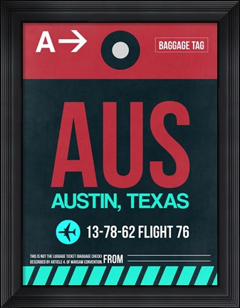 Framed AUS Austin Luggage Tag II Print