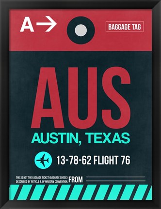 Framed AUS Austin Luggage Tag II Print