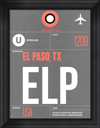 Framed ELP El Paso Luggage Tag II Print