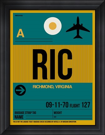 Framed RIC Richmond Luggage Tag I Print