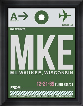 Framed MKE Milwaukee Luggage Tag II Print