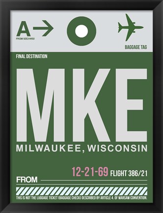 Framed MKE Milwaukee Luggage Tag II Print