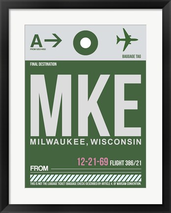 Framed MKE Milwaukee Luggage Tag II Print