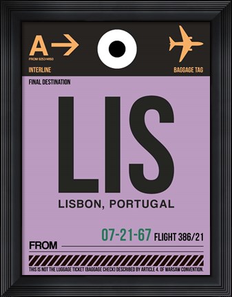 Framed LIS Lisbon Luggage Tag I Print