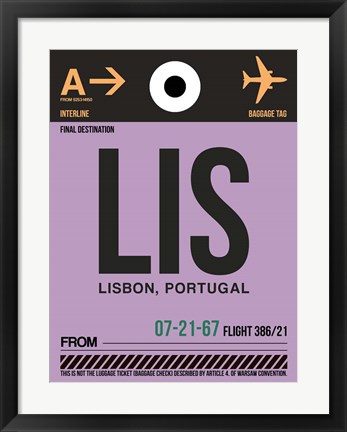 Framed LIS Lisbon Luggage Tag I Print