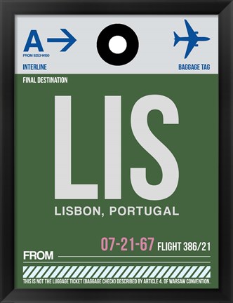 Framed LIS Lisbon Luggage Tag II Print