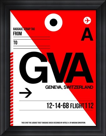 Framed GVA Geneva Luggage Tag I Print