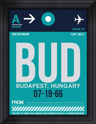 Framed BUD Budapest Luggage Tag II Print