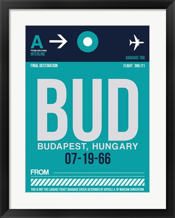 Framed BUD Budapest Luggage Tag II Print
