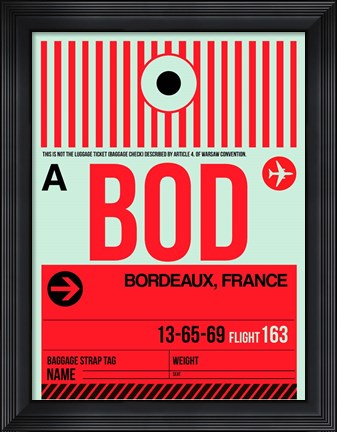 Framed BOD Bordeaux Luggage Tag I Print