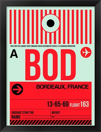 Framed BOD Bordeaux Luggage Tag I Print