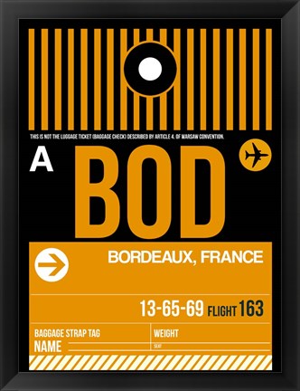 Framed BOD Bordeaux Luggage Tag II Print