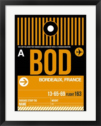 Framed BOD Bordeaux Luggage Tag II Print