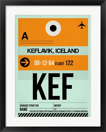 Framed KEF Keflavik Luggage Tag II Print