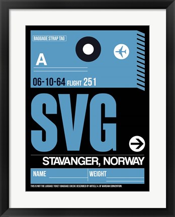 Framed SVG Stavanger Luggage Tag II Print