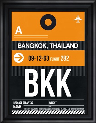 Framed BKK Bangkok Luggage Tag I Print