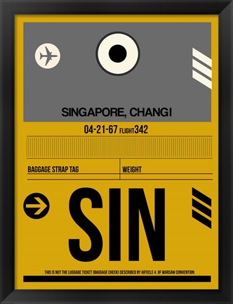 Framed SIN Singapore Luggage Tag I Print