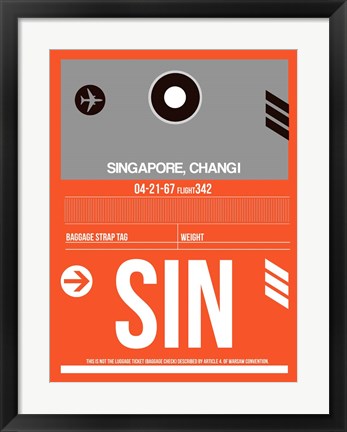 Framed SIN Singapore Luggage Tag II Print