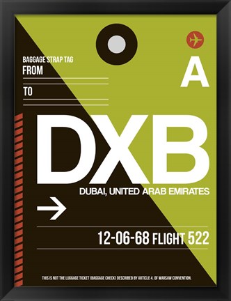 Framed DXB Dubai Luggage Tag II Print