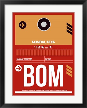 Framed BOM Mumbai Luggage Tag II Print