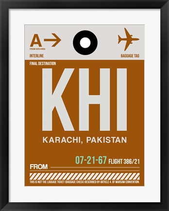 Framed KHI Karachi Luggage Tag II Print