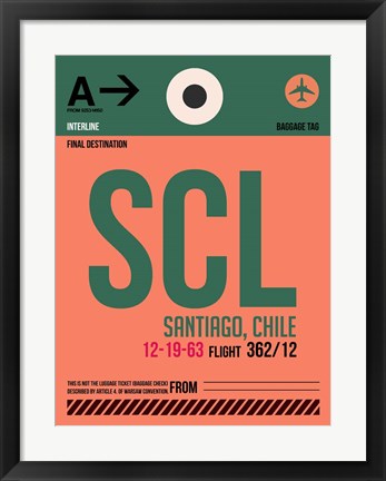 Framed SCL Santiago Luggage Tag I Print