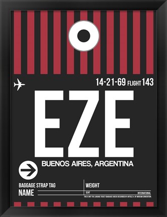 Framed EZE Buenos Aires Luggage Tag II Print