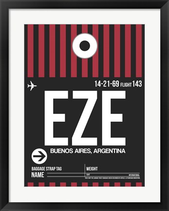 Framed EZE Buenos Aires Luggage Tag II Print