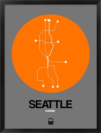 Framed Seattle Orange Subway Map Print