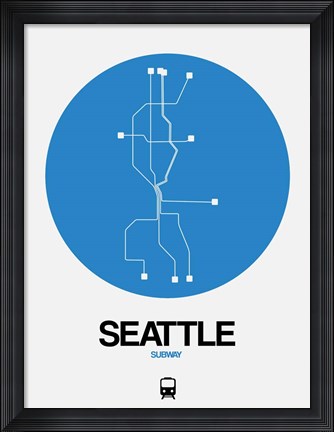 Framed Seattle Blue Subway Map Print