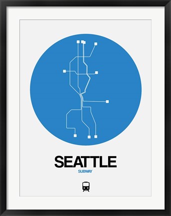 Framed Seattle Blue Subway Map Print