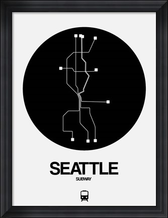 Framed Seattle Black Subway Map Print