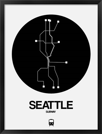 Framed Seattle Black Subway Map Print