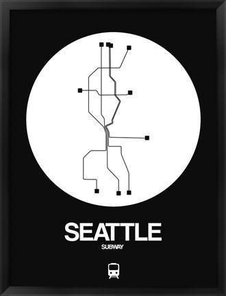 Framed Seattle White Subway Map Print