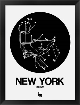 Framed New York Black Subway Map Print