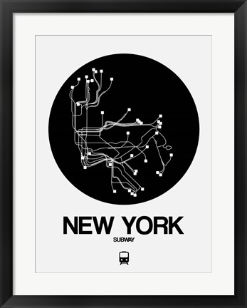 Framed New York Black Subway Map Print