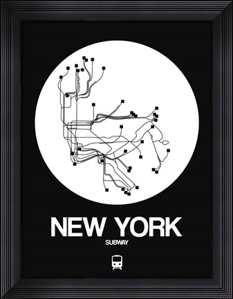 Framed New York White Subway Map Print