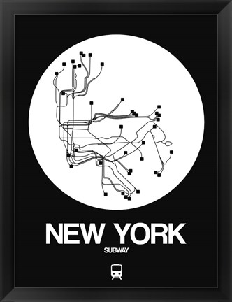 Framed New York White Subway Map Print