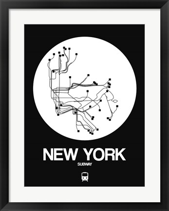 Framed New York White Subway Map Print
