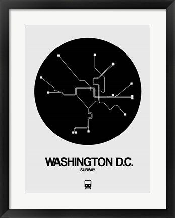 Framed Washington D.C. Black Subway Map Print