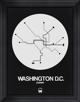 Framed Washington D.C. White Subway Map Print