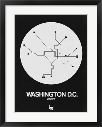 Framed Washington D.C. White Subway Map Print