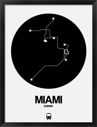 Framed Miami Black Subway Map Print